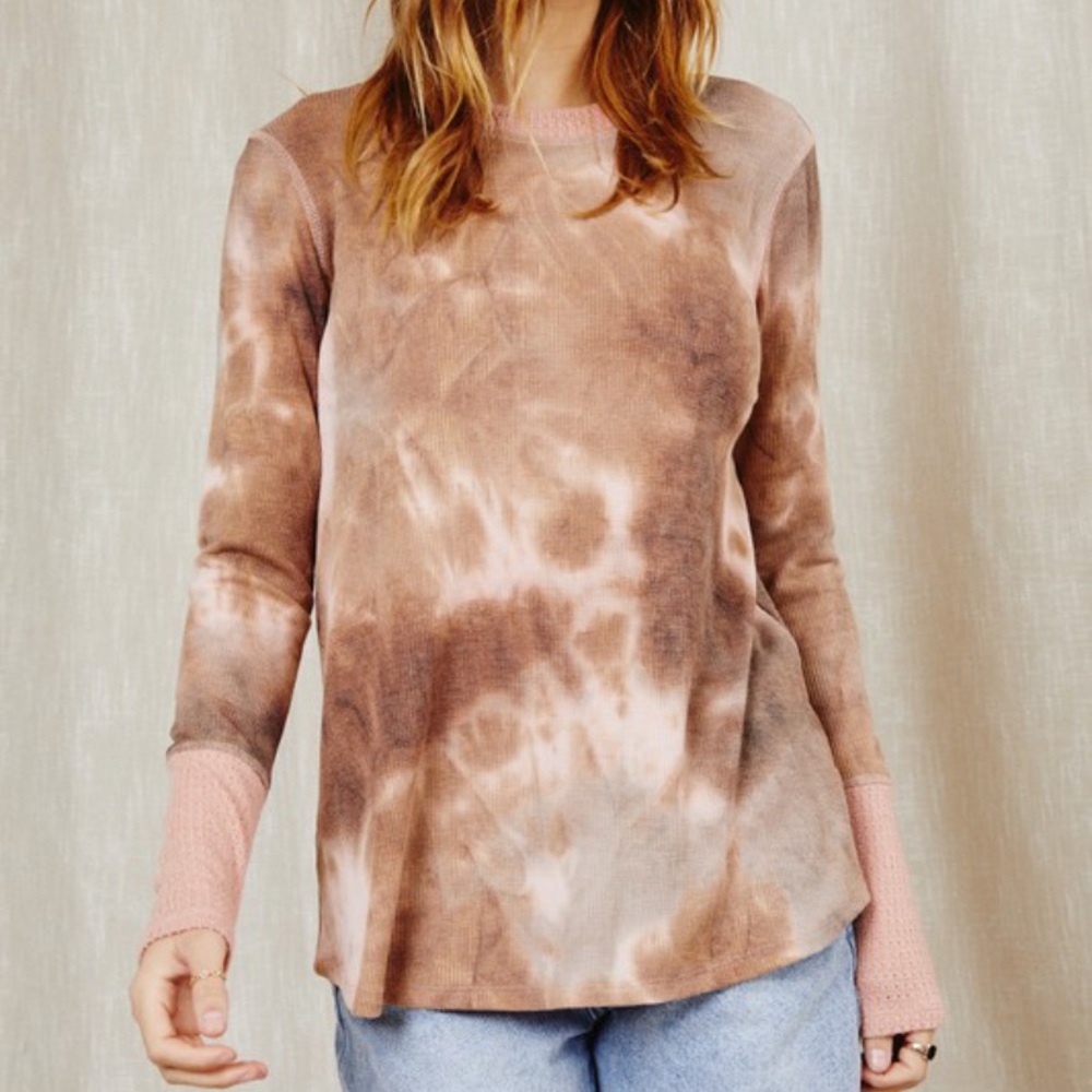 Brown/Pink tie dye print casual top